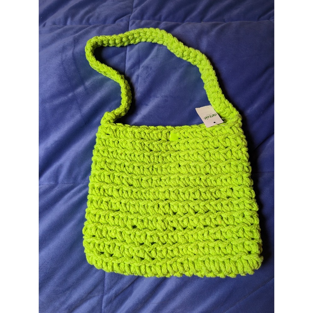Aerie Crochet Shoulder Bag Womens OS Neon Lime Chunky Knit Snap Closure NWT